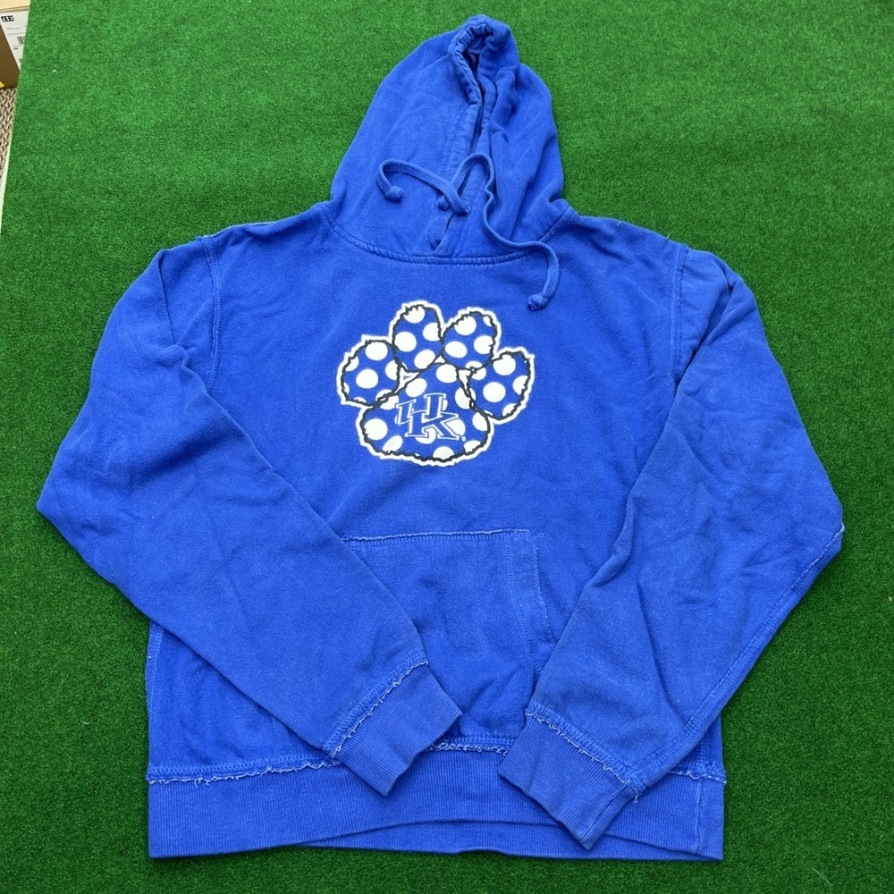University Of‎ Kentucky Vtg Paw Print Hoodie Sweatshirt Blue Womens Large